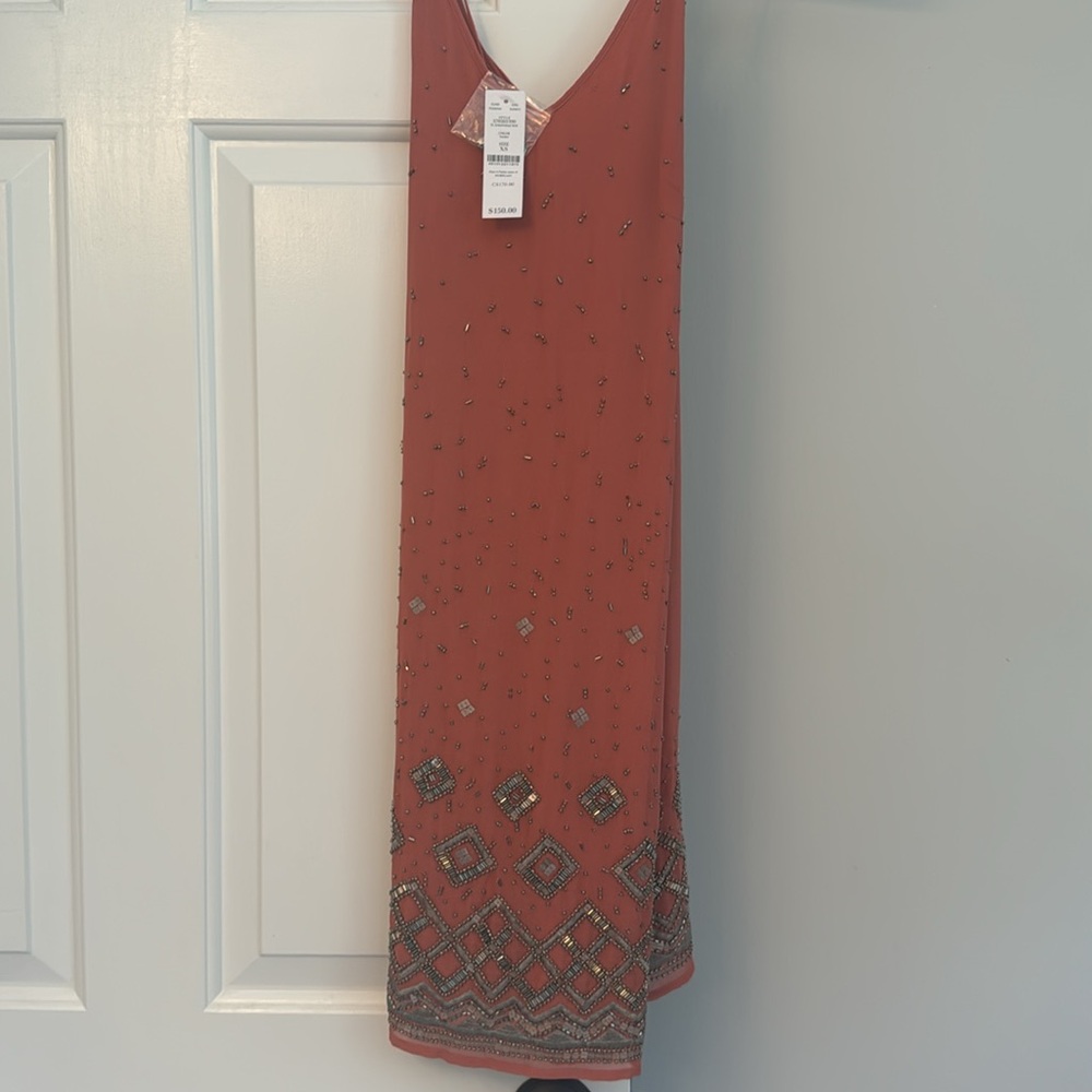 Dress-White House Black Market (new w tags) Coral color w/ silver beading. XS - Picture 6 of 7